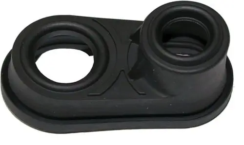 Dichtmanschette aus schwarzem Gummi mit zwei Öffnungen, geeignet für Sicherheitsventile. Originalteil von Wolf für spezifische Anwendungen.